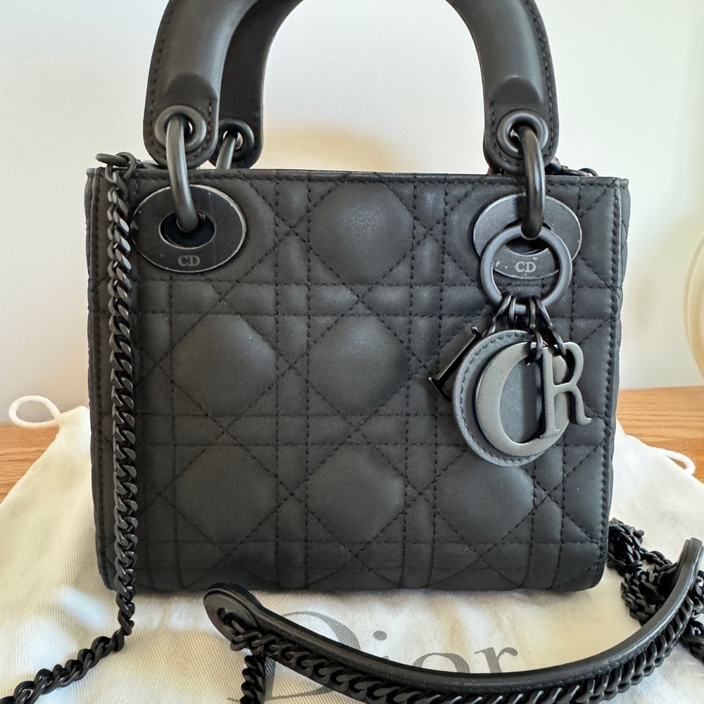 Dior Matte Black Quilted Lady Dior Bag with Chain Strap